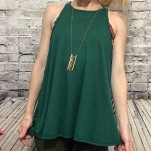 🆕{Free People} Micro Ribbed Green A line Tank L